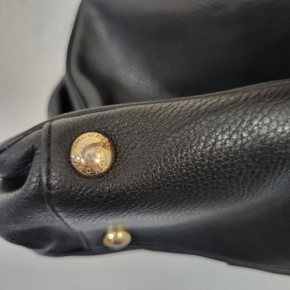 Michael Kors MK Black Pebbled Leather Shoulder Bag Purse Gold Designer Large